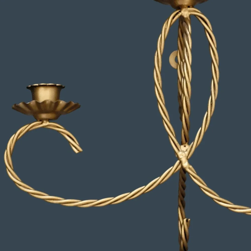 Vintage MCM Wall Candle Holder & Sconce Set Gold Tone Gilt Metal Rope Twisted